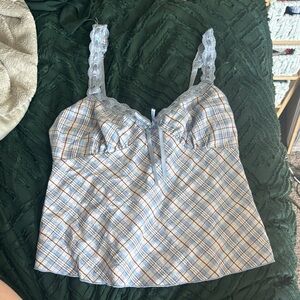 No Boundaries Blue Plaid Tank Top